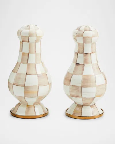 MACKENZIE-CHILDS MOCHA CHECK LARGE SALT & PEPPER SHAKERS