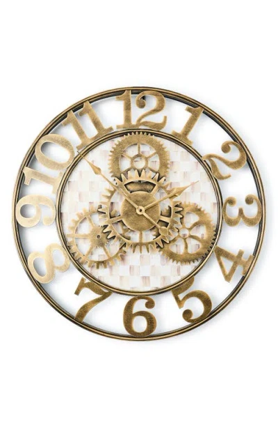 Mackenzie-childs Mackenzie Childs Mocha Check Large Wall Clock In Gold