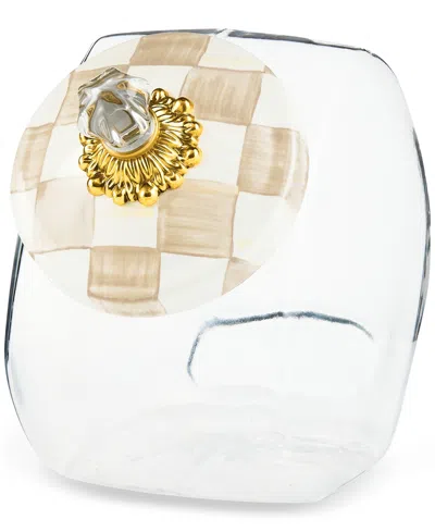 Mackenzie-childs Mocha Check-lid Clear Glass Cookie Jar In Brown