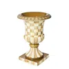Mackenzie-childs Mocha Check Pedestal Urn In Brown