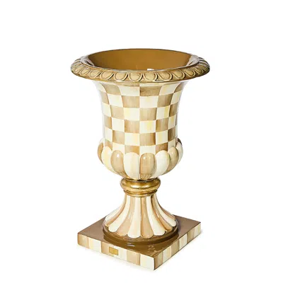 Mackenzie-childs Mocha Check Pedestal Urn In Brown