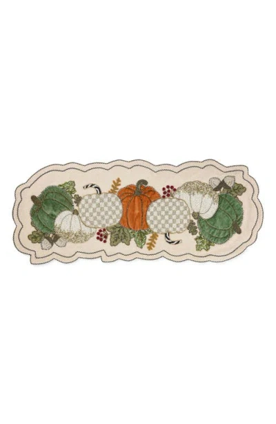 Mackenzie-childs Mackenzie Childs Mocha Check Pumpkin Beaded Table Runner In Multi