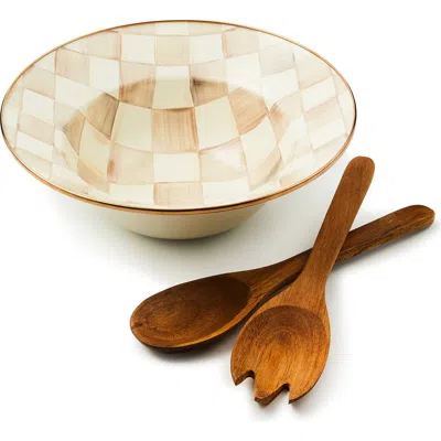 Mackenzie-childs Mackenzie Childs Mocha Check Salad Serving Set In Multi