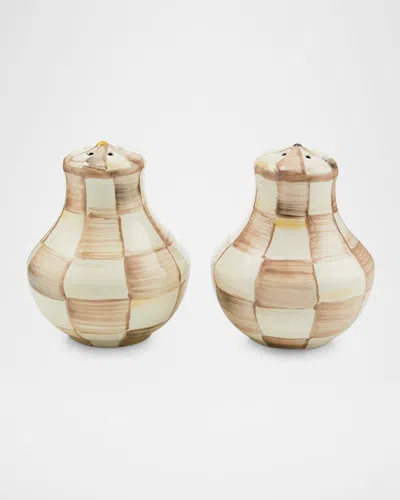 Mackenzie-childs Mocha Check Salt & Pepper Shakers In Brown