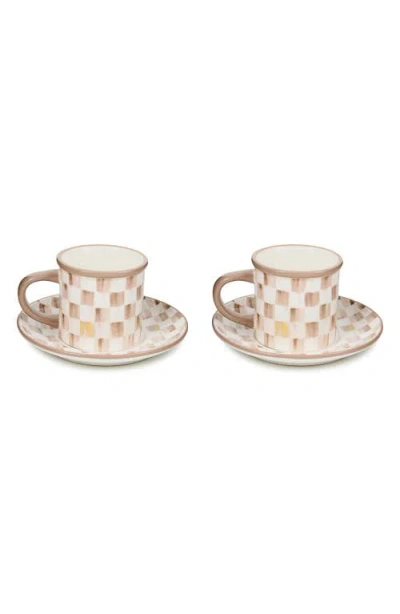 Mackenzie-childs Mackenzie Childs Mocha Check Set Of 2 Espresso Cups & Saucers In Brown