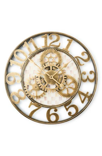 Mackenzie-childs Mackenzie Childs Mocha Check Small Farmhouse Wall Clock In Gold