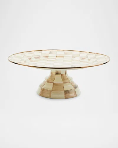 Mackenzie-childs Mocha Check Small Pedestal Platter In Brown