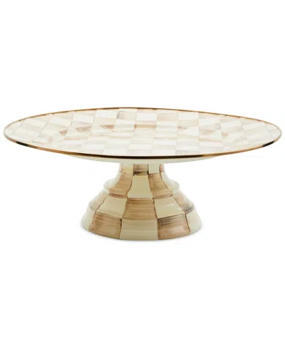 MACKENZIE-CHILDS MOCHA CHECK SMALL PEDESTAL PLATTER