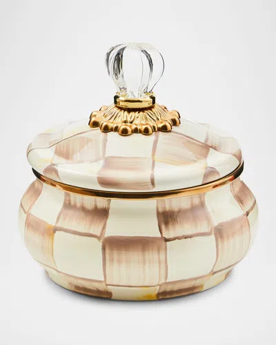 MACKENZIE-CHILDS MOCHA CHECK SQUASHED POT, 20 OZ.