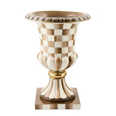 Mackenzie-childs Mocha Check Tabletop Pedestal Urn In Brown