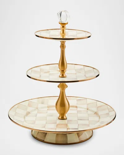 Mackenzie-childs Mocha Check Three-tier Sweet Stand
