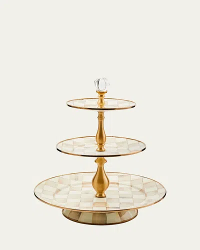 Mackenzie-childs Mackenzie Childs Rosy Check Three Tier Sweet Stand In Gold