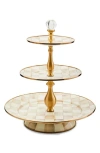 Mackenzie-childs Mackenzie Childs Mocha Check Three Tier Sweet Stand In Gold