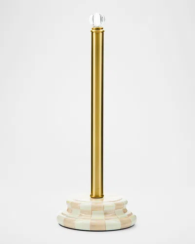Mackenzie-childs Mocha Check Toilet Tissue Storage In Gold