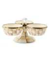 Mackenzie-childs Mackenzie Childs Mocha Check Enameled Steel Triplicity Bowls & Stand Set In Neutral