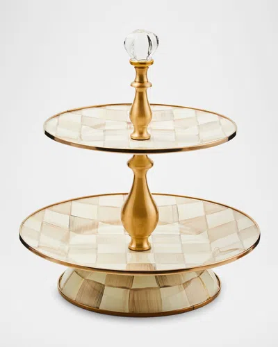 MACKENZIE-CHILDS MOCHA CHECK TWO-TIER SWEET STAND