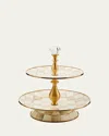Mackenzie-childs Mocha Check Two-tier Sweet Stand