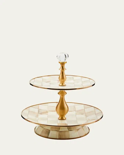 Mackenzie-childs Mocha Check Two-tier Sweet Stand In Brown
