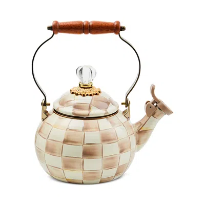 Mackenzie-childs Mocha Check Whistling Tea Kettle In Neutral