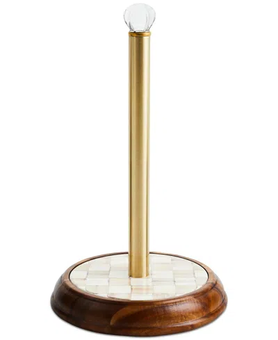 Mackenzie-childs Mocha Check Wood Paper Towel Holder In Brown