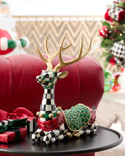 Mackenzie-childs Nick's Pick Holly Jolly Courtly Check Deer Resting Decor In Multi