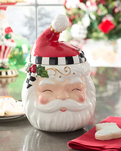 Mackenzie-childs Nick's Pick Santa Cookie Jar In Multi