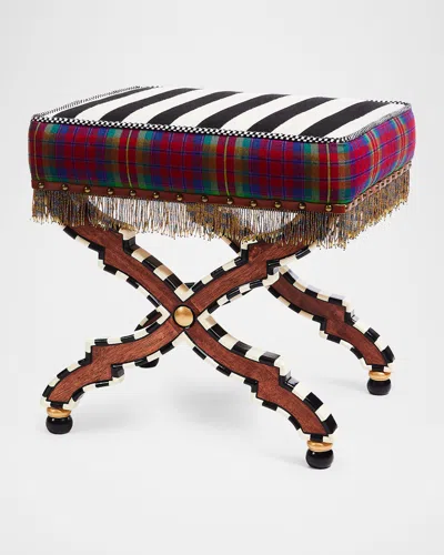 Mackenzie-childs On Wall Street Stripe Cushioned Accent Stool In Black/white Stripe