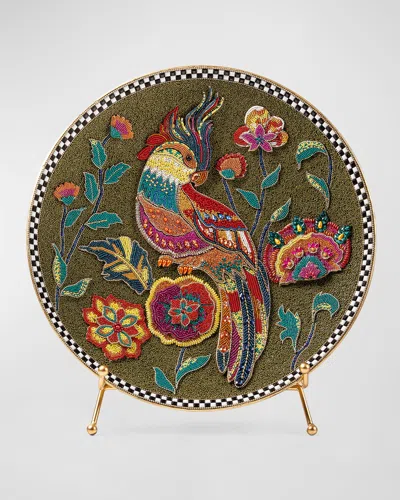 Mackenzie-childs Parakeet Beaded Tray With Stand In Multi