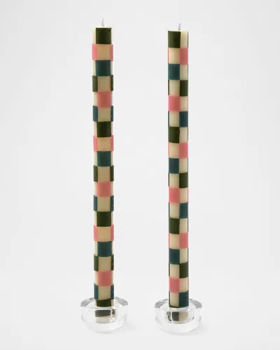 Mackenzie-childs Pastel Check Dinner Candles, Set Of 2 In Black