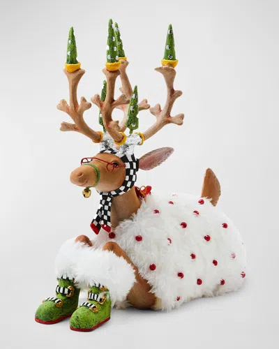 Mackenzie-childs Patience Brewster Dash Away Sitting Blitzen Reindeer Figure In Multi