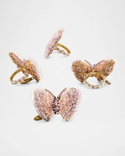 Mackenzie-childs Pink Butterfly Hill Napkin Rings, Set Of 4 In Multi