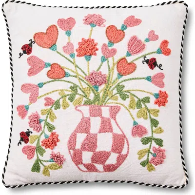 Mackenzie-childs Mackenzie Childs Pink Check Hearts Bouquet Accent Pillow