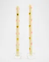 Mackenzie-childs Pink Hearts Dinner Candles, Set Of 2 In White