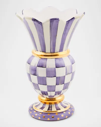 Mackenzie-childs Plum Check Ceramic Great Vase In Purple