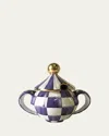 Mackenzie-childs Plum Check Ceramic Sugar Bowl With Lid