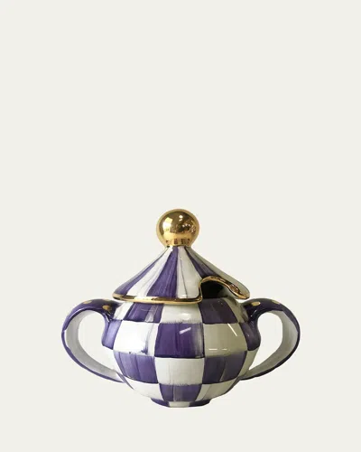 Mackenzie-childs Plum Check Ceramic Sugar Bowl With Lid In Animal Print