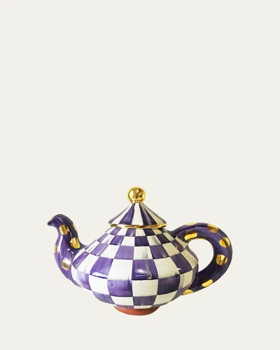 Mackenzie-childs Plum Check Ceramic Teapot In Purple