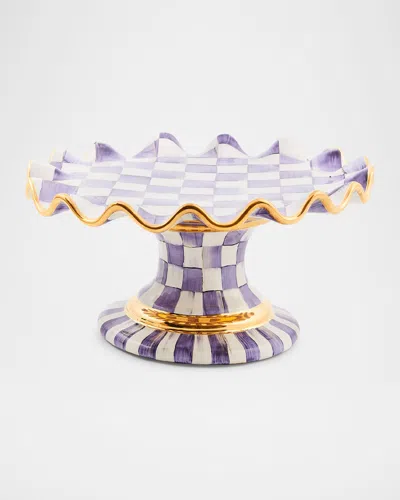 Mackenzie-childs Plum Check Fluted Ceramic Cake Stand In Purple
