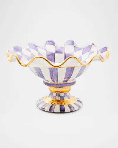 Mackenzie-childs Plum Check Fluted Ceramic Compote In Purple