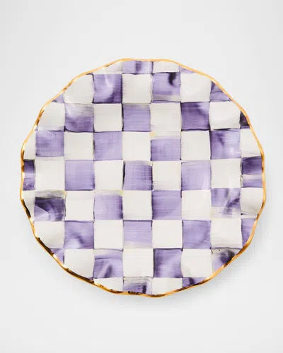 Mackenzie-childs Plum Check Fluted Ceramic Dessert Plate In Purple