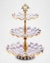 Mackenzie-childs Plum Check Fluted Ceramic Three-tier Sweet Stand