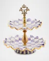 Mackenzie-childs Plum Check Fluted Ceramic Two-tier Sweet Stand