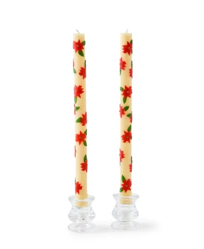 Mackenzie-childs Poinsettia Dinner Candles, Set Of 2 In Multi
