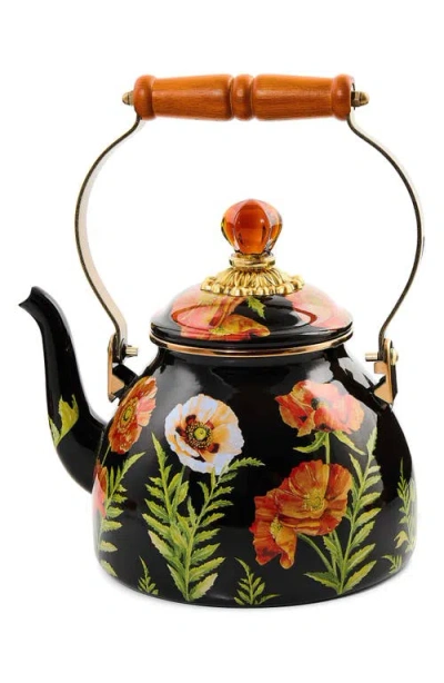 Mackenzie-childs Mackenzie Childs Poppy Enameled Steel 2-quart Tea Kettle In Black