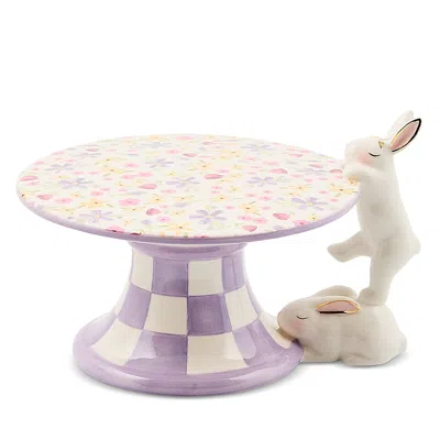 Mackenzie-childs Posie Patch Mini Bunny Ceramic Pedestal Platter In Animal Print