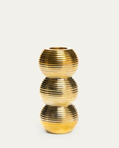 Mackenzie-childs Ribbed Triple Sphere Candle Holder In Gold