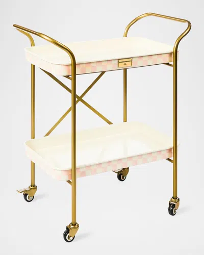 Mackenzie-childs Rosy Check 2-tier Kitchen Cart In Gold