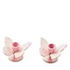 Mackenzie-childs Rosy Check Butterfly Candle Holders, Set Of 2 In Rosy Check