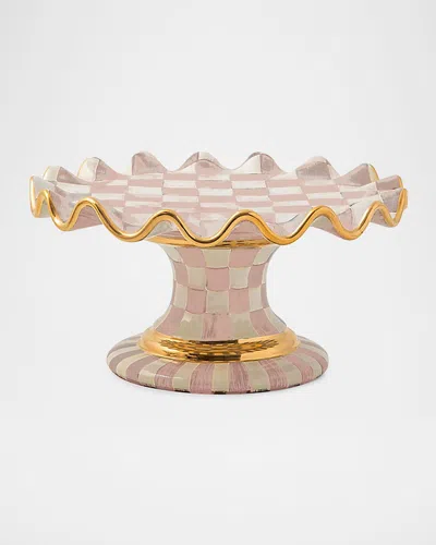 Mackenzie-childs Rosy Check Ceramic Fluted Cake Stand In Pink