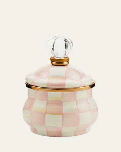 MACKENZIE-CHILDS ROSY CHECK ENAMEL LIDDED SUGAR BOWL